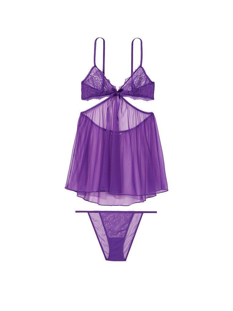 Комплект нижнего белья Victoria's Secret Lace Mesh Cutout Babydoll M Фиолетовый (2094825438) - фото 3 Комплект нижнего белья Victoria's Secret Lace Mesh Cutout Babydoll M Фиолетовый (2094825438) - фото 3