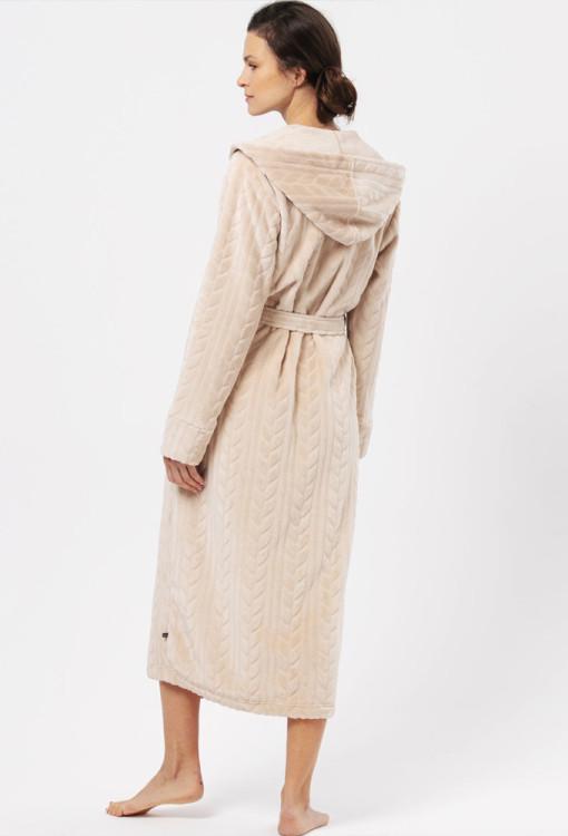 Халат женский KEY LGL 200 B24 плюшевый с капюшоном и боковыми карманами S/M Бежевый (2391910932) - фото 3 Халат женский KEY LGL 200 B24 плюшевый с капюшоном и боковыми карманами S/M Бежевый (2391910932) - фото 3