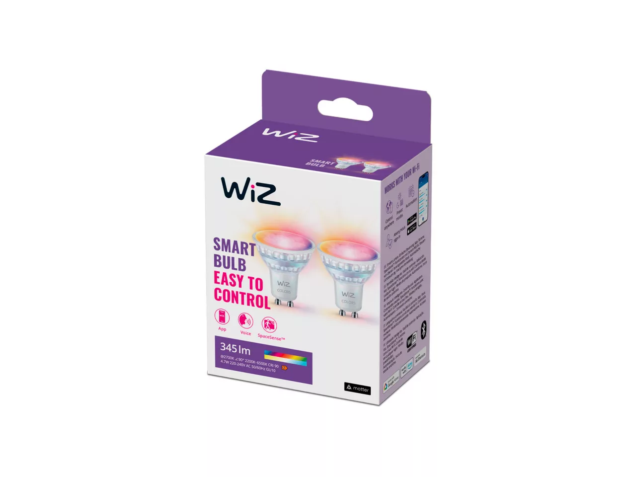 Умные лампы WiZ GU10 White/Color RGB 4,7W 345 лм Wi-Fi Matter Bluetooth 2 шт. (8720169076723)