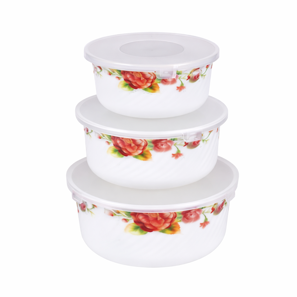 Набор салатников с крышками R35386 3 шт. d 14/16,5/19,5" Белый с красным (34064299)