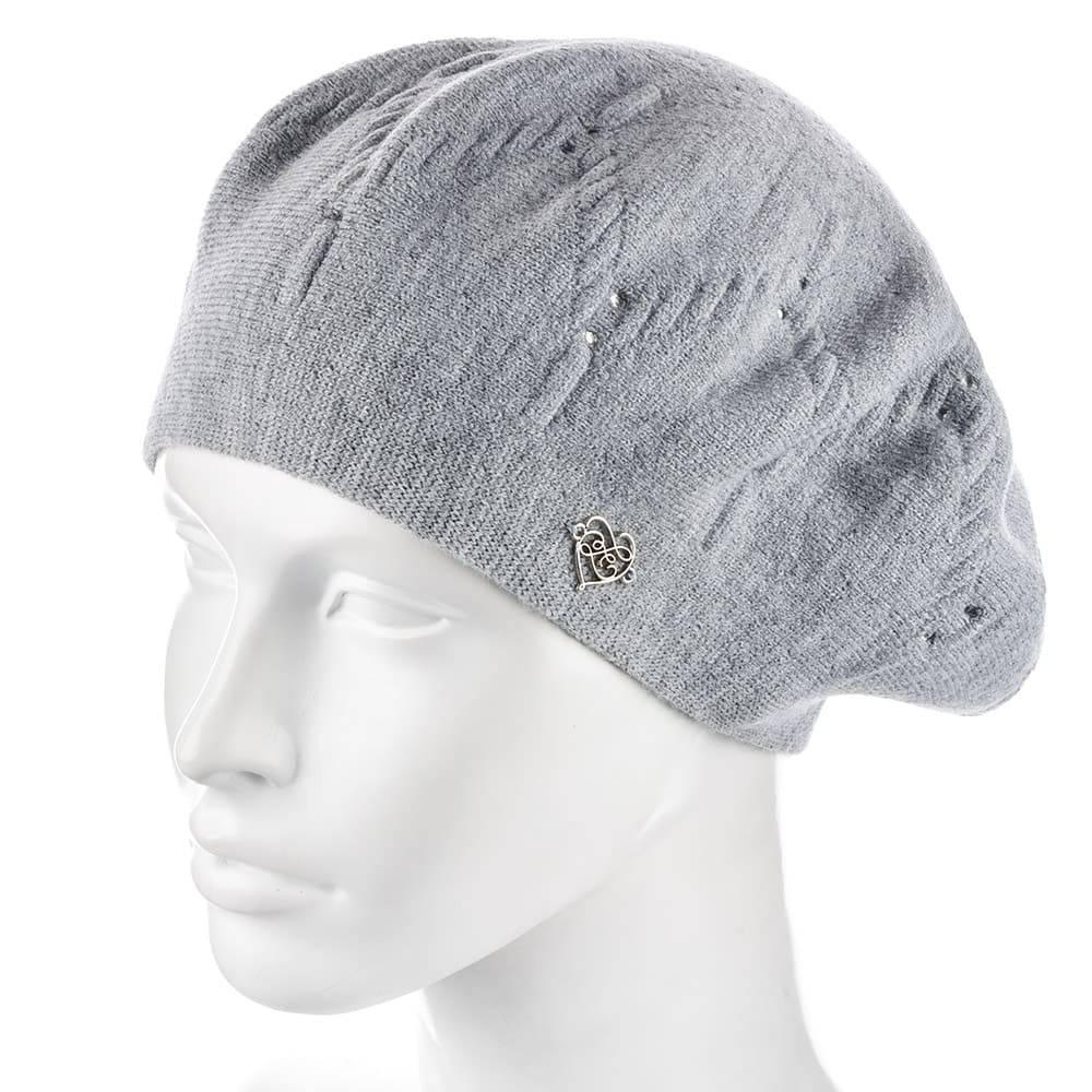 Берет женский Zolly ZH186 двойной со стразами тонкой вязки Светло-серый