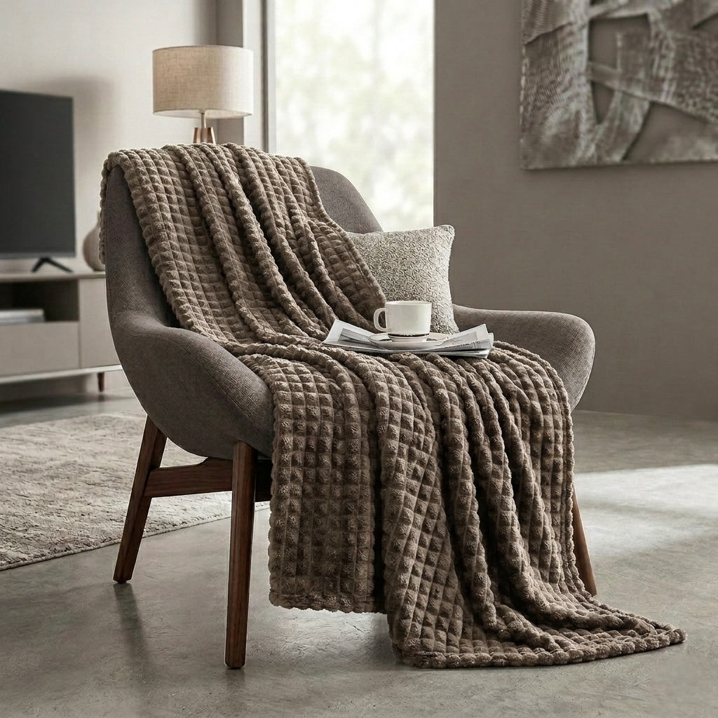 Плед на диван і ліжко Soft Square 180х200 см Коричневий (PlaidSoftSqua180Brown)