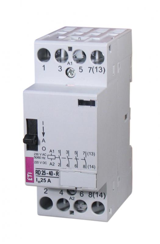 Контактор модульный ETI RD 25-40-R 4P 25A 4NO 230V с ручным управлением (2464054)