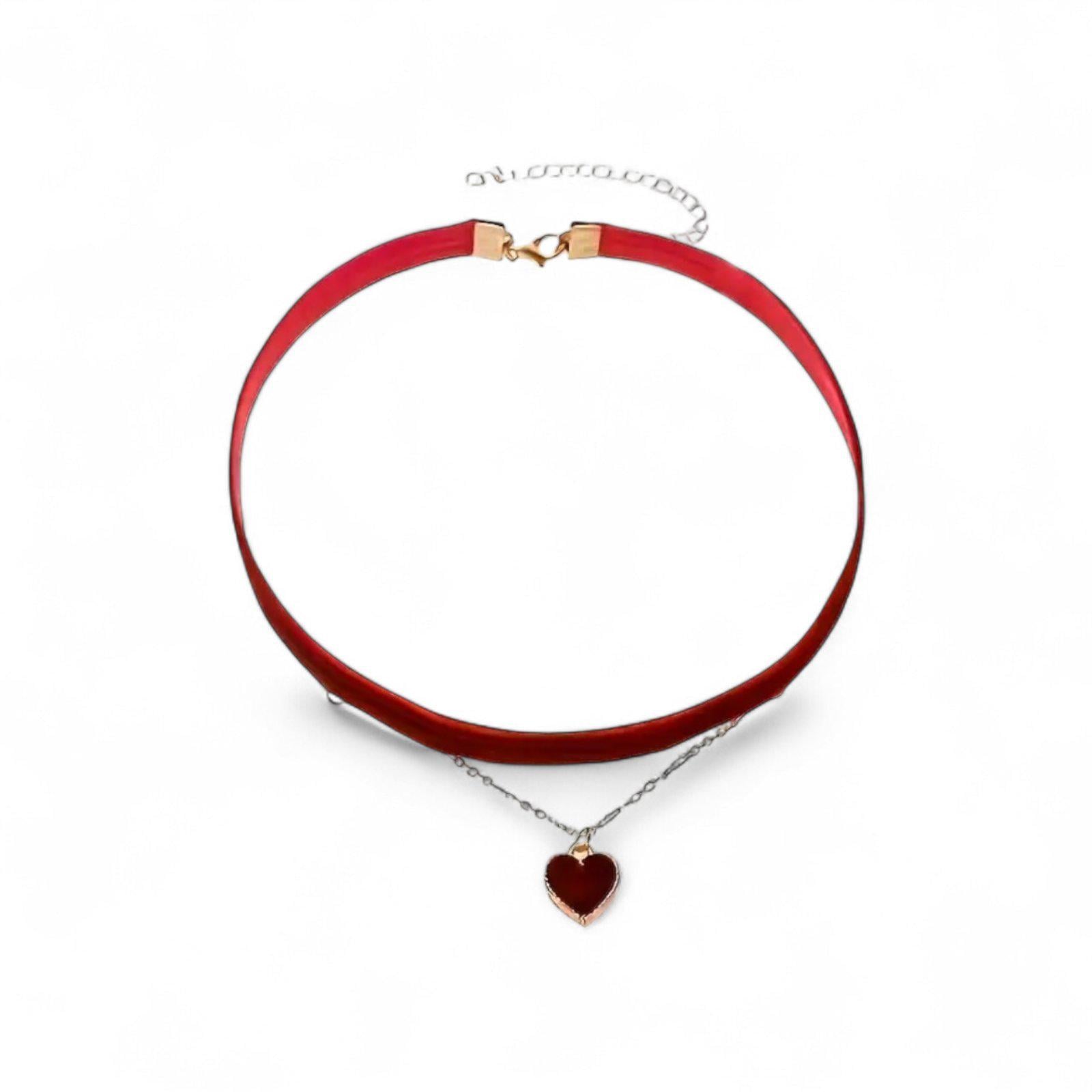 Чокер-колье женский двухслойный винтажный с подвеской Сердце 20 см Красный (32373722)