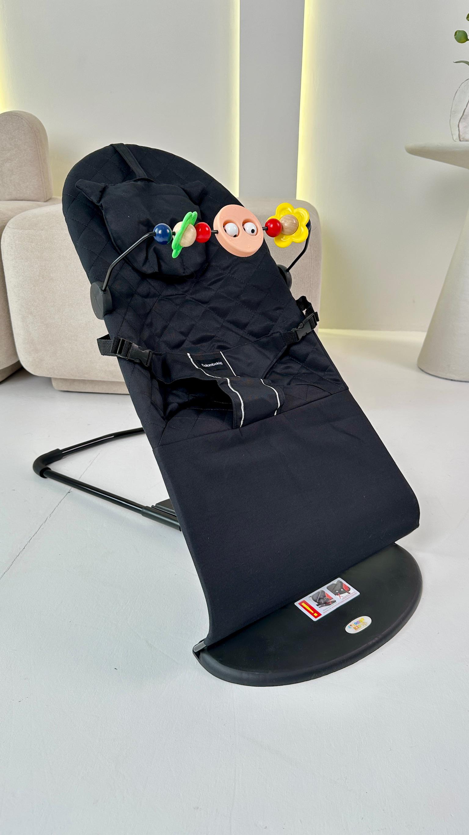 Шезлонг дитячий центр, що заколисує, з подушкою і дугою для новонароджених дітей Чорний - фото 2 Шезлонг дитячий центр, що заколисує, з подушкою і дугою для новонароджених дітей Чорний - фото 2