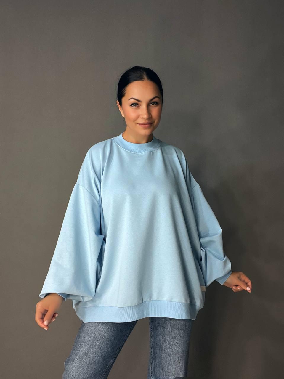 Світшот жіночий MY CITY 3044 широкий дуже вільного крою OS Блакитний (1713) - фото 4 Світшот жіночий MY CITY 3044 широкий дуже вільного крою OS Блакитний (1713) - фото 4