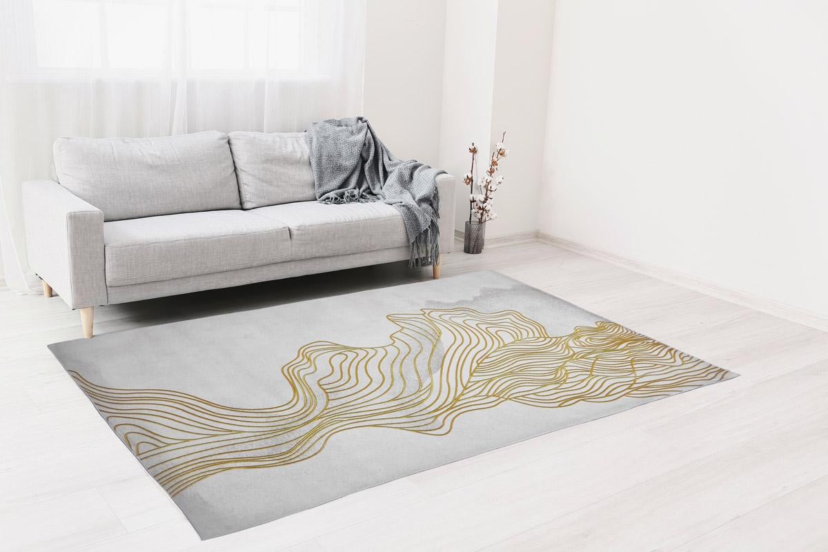 Ковер безворсовый для спальни/гостиной/зала 180х250 см Серый/Золотой (L0344)