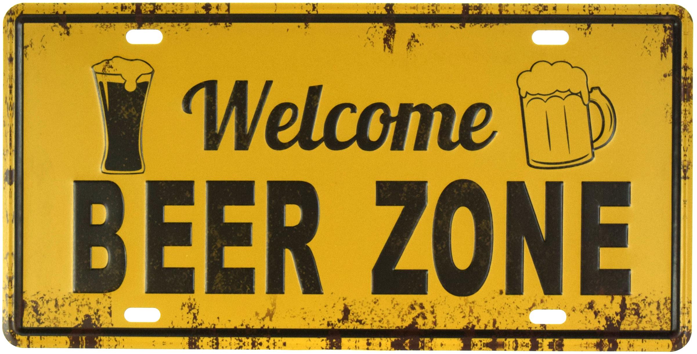 Табличка металлическая Добро Пожаловать Пивная Зона/Welcome Beer Zone 15x30 см