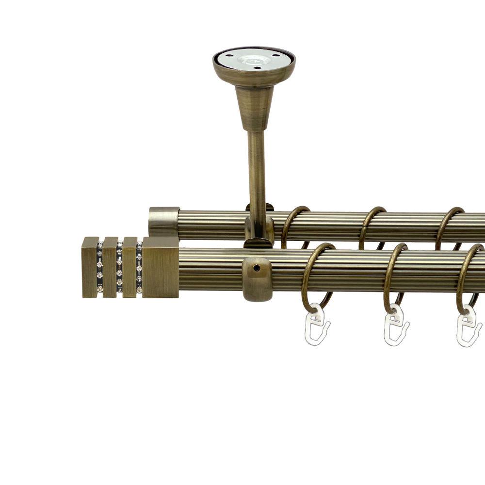 Карниз Orvit Ацтека металевий дворядний відкритий до стелі рифлена труба кільце металеве 25/19 мм 160 см Антик (00-00018825)