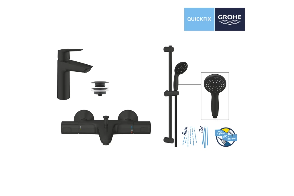 Набір змішувачів для ванної кімнати Grohe QuickFix Start UA303304TM 3в1 Black (374067) - фото 11