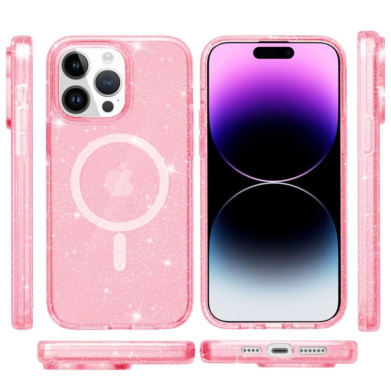 Противоударный Чехол Epik для Apple iPhone 14 Pro Max (6.7") Galaxy Sparkle (MagFit) TPU Pink+Glitter - фото 2