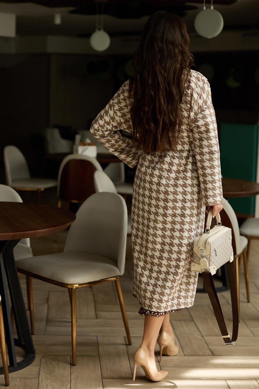 Пальто жіноче Seventeen в гусячу лапку S-M Коричневий з бежевим (1822980356) - фото 2