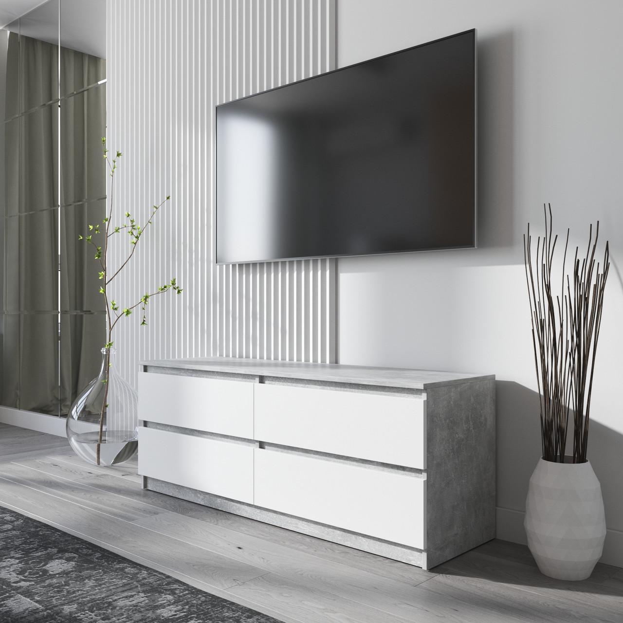 Тумба под телевизор Вайс R-6 1402х400х530 мм Бетон/Белый фасад (30681744) - фото 1 Тумба под телевизор Вайс R-6 1402х400х530 мм Бетон/Белый фасад (30681744) - фото 1