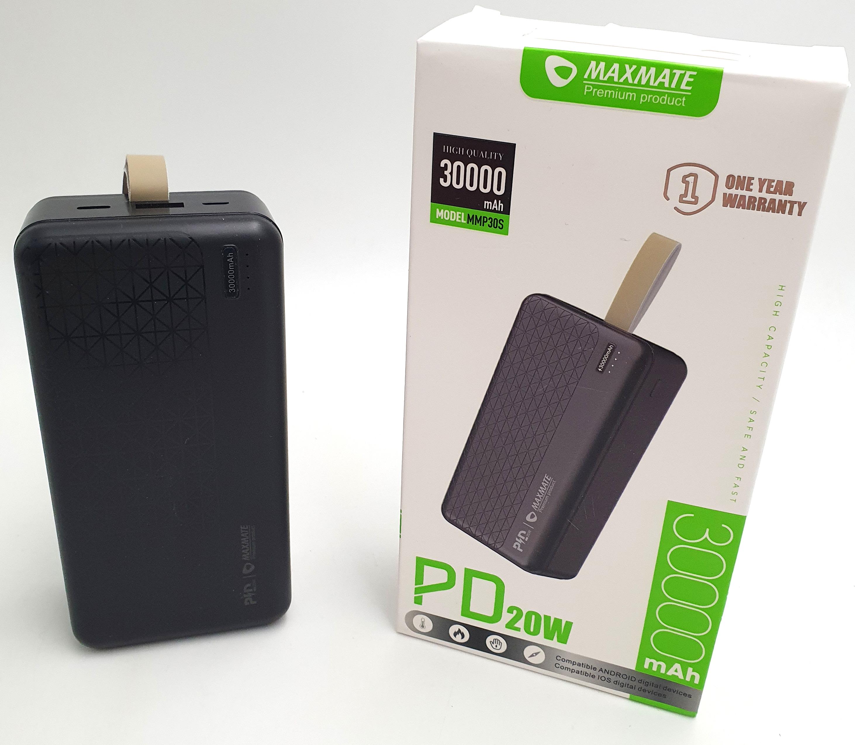 Повербанк Maxmate MMP30S 30000 mAh USB Type-C PD/QC 20W Черный