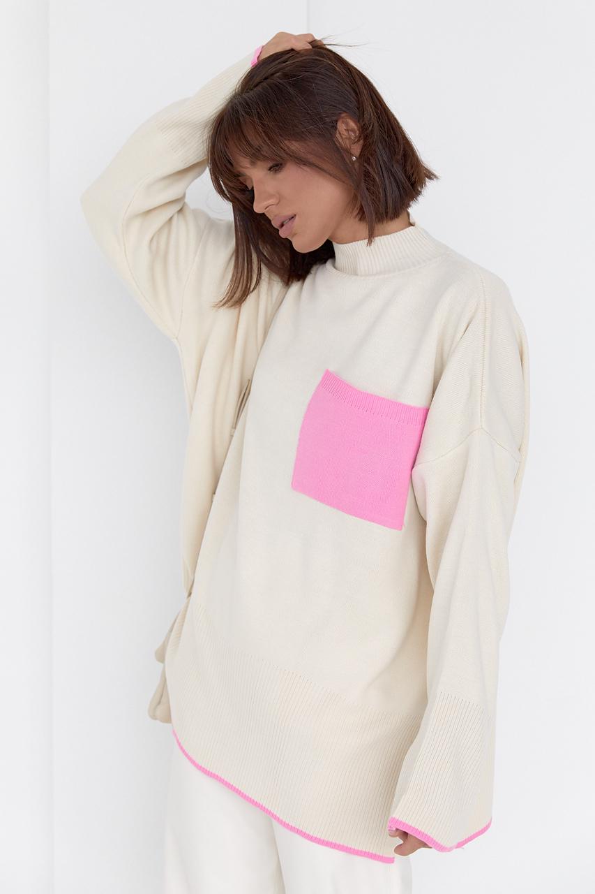 Кофта женская oversize с карманом на груди L Кремовый (L-21049-Кремовый) Кофта женская oversize с карманом на груди L Кремовый (L-21049-Кремовый)