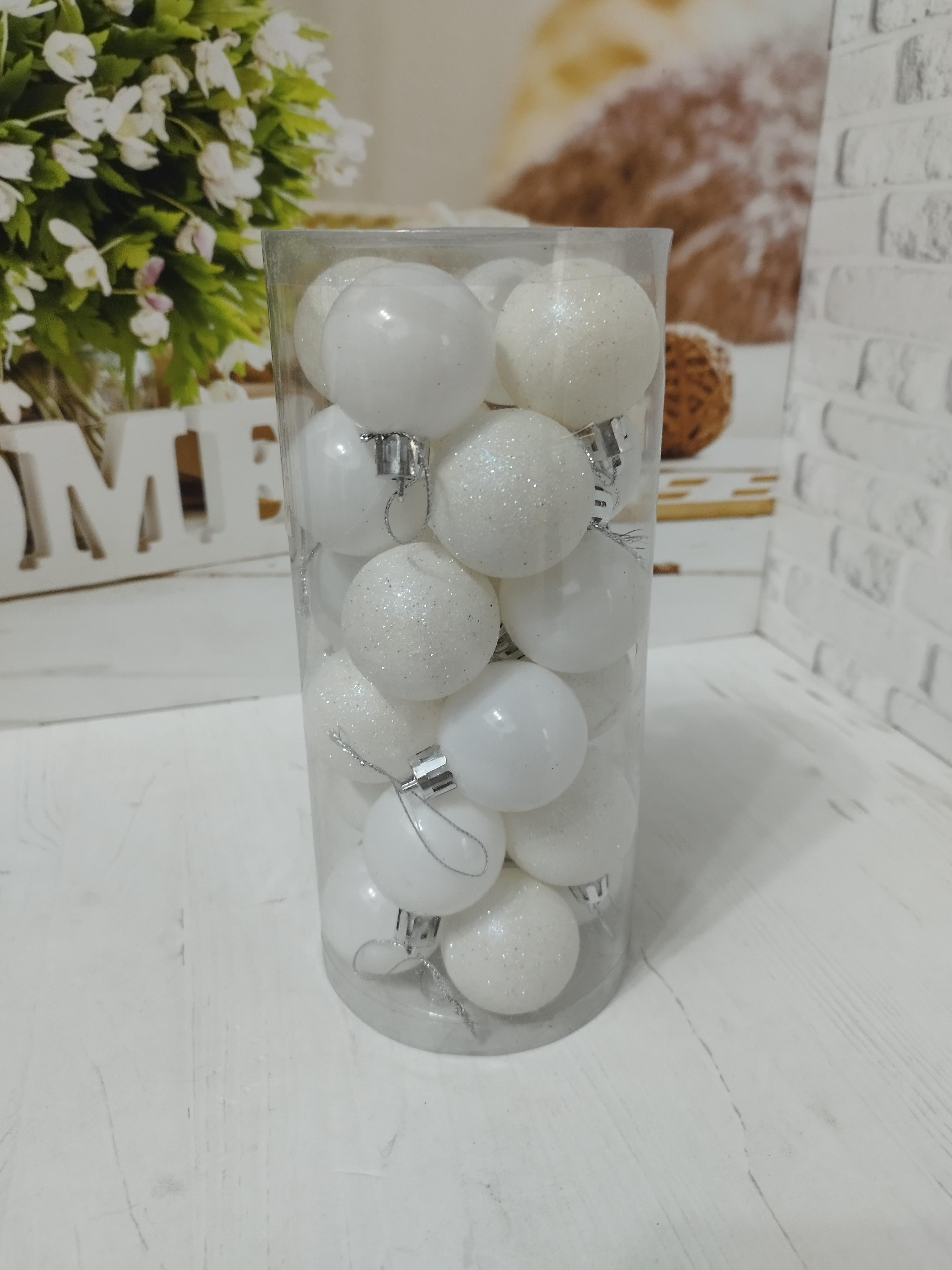 Набор новогодних шаров на елку пластиковых 4 см 24 шт. Белый (LS9004-3) - фото 1 Набор новогодних шаров на елку пластиковых 4 см 24 шт. Белый (LS9004-3) - фото 1