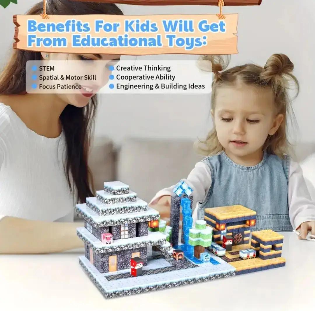 Конструктор магнітний Майнкрафт Льодова траса з будинком та порталом 100 кубиків - фото 3 Конструктор магнітний Майнкрафт Льодова траса з будинком та порталом 100 кубиків - фото 3