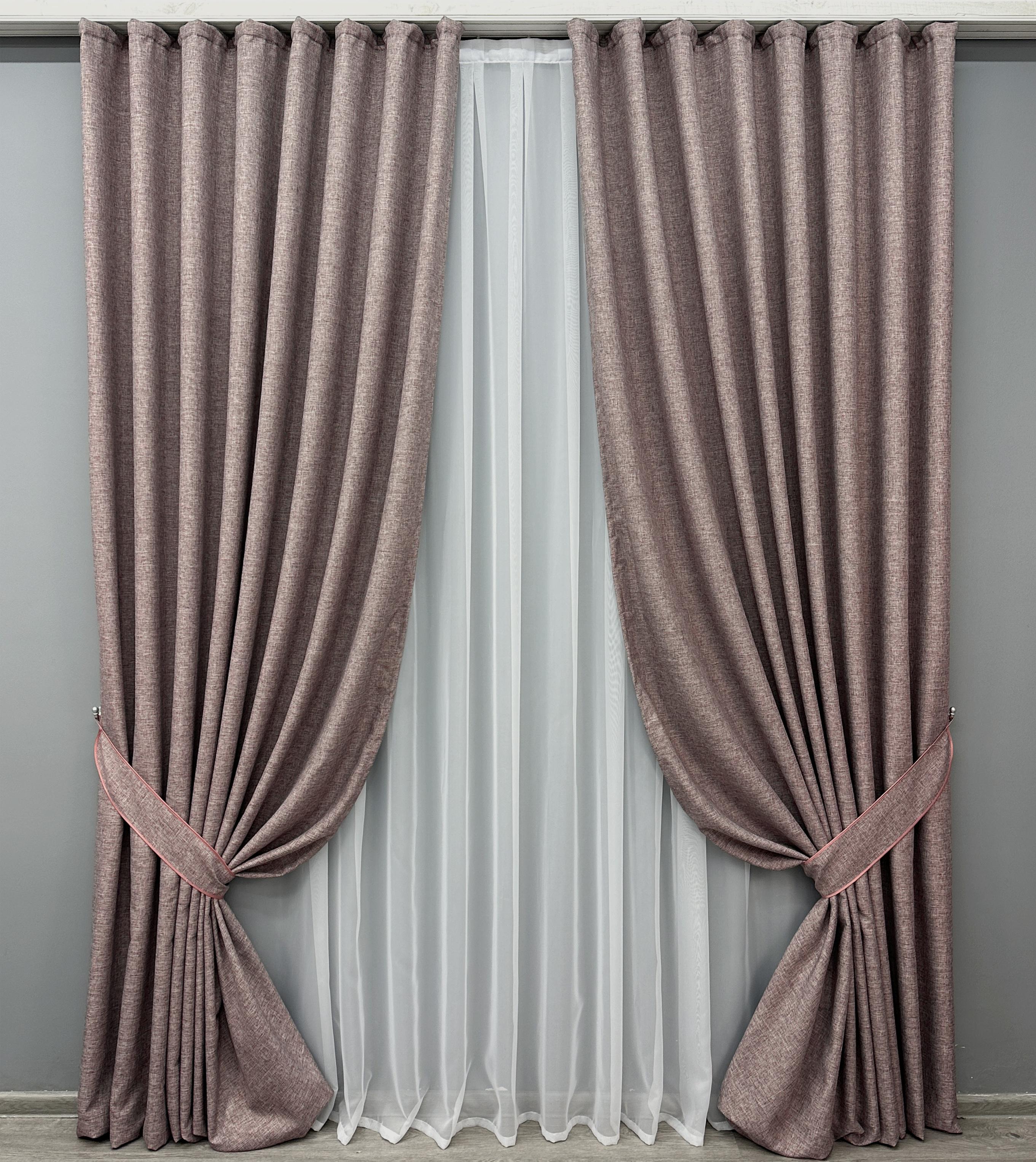 Комплект готовых штор VR-Textil Лен ALORA-TON № 1878ш 150х290 см 2 шт. Пудровый (33-0846)