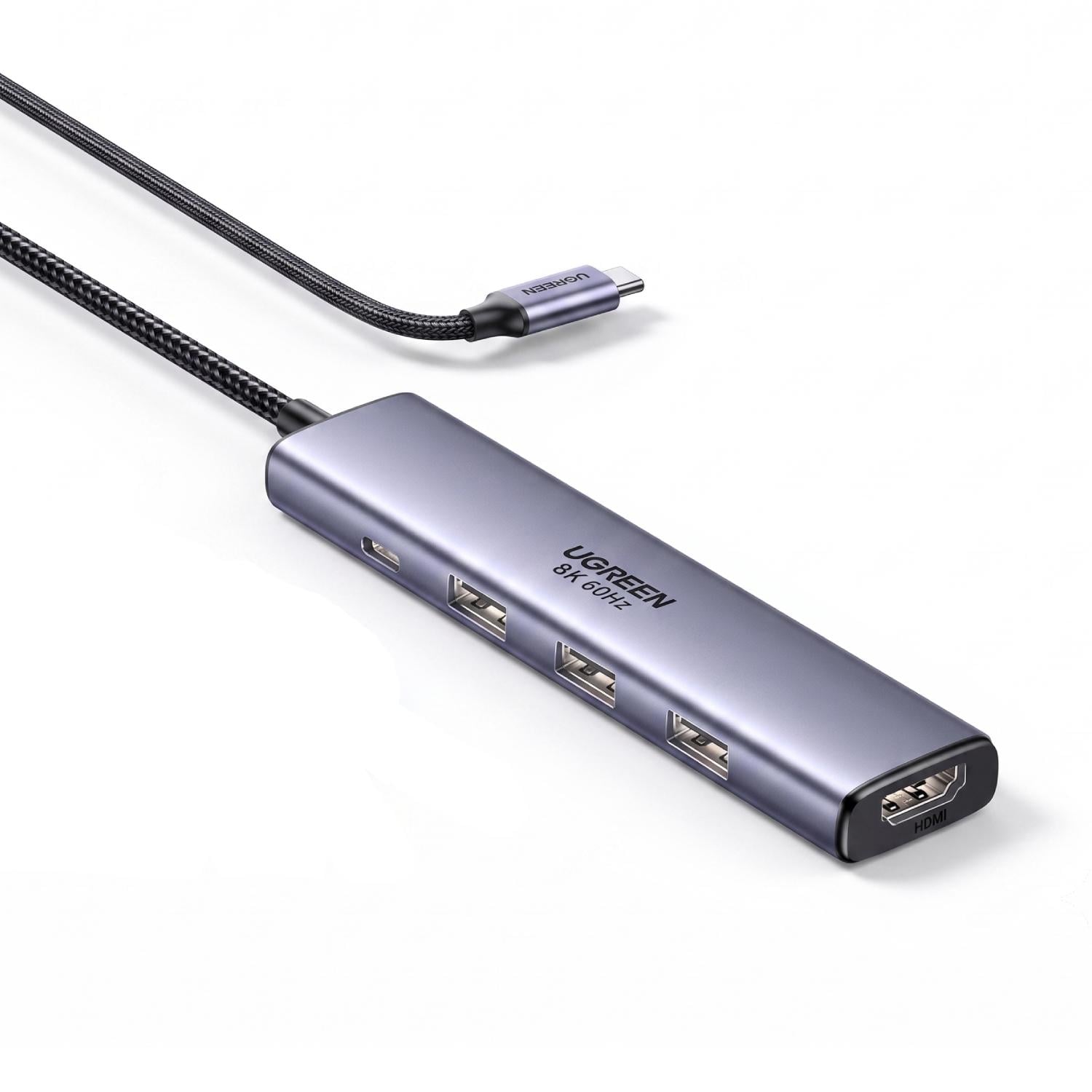 Док-станция USB-C UGREEN CM478 5в1 HDMI/3 порта USB-A/USB-C PD до 100 Вт Серый (55611)