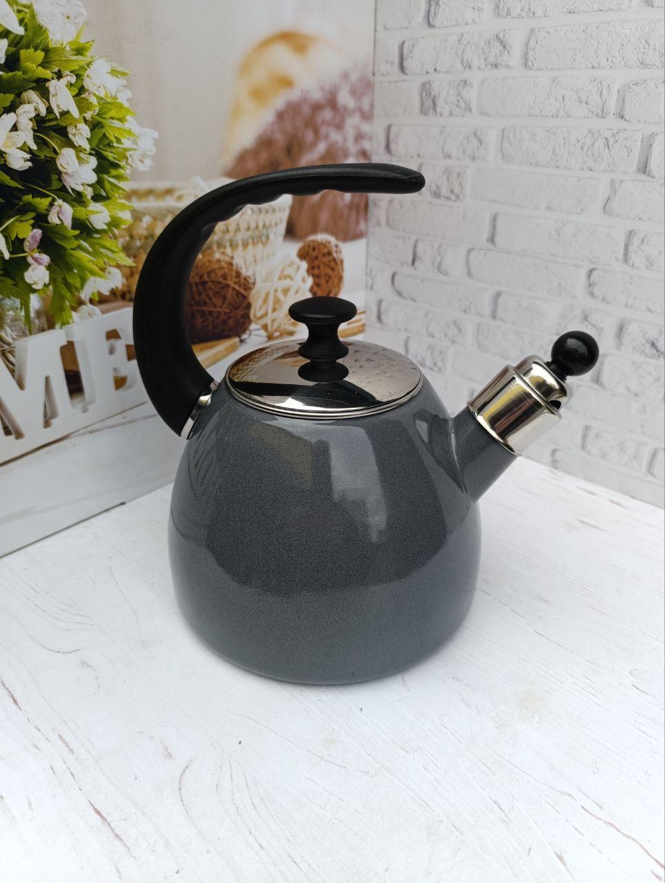 Чайник зі свистком Kamille KM-1040C емальований 2,5 л Сірий (KM-1040C)