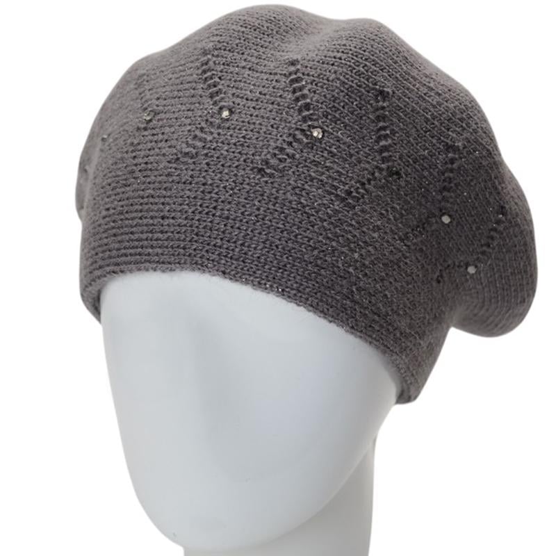 Берет женский Lirus БЕАТРИС с люрексовой нитью двойной с узором и стразами one size Дымчатый (280703) - фото 1