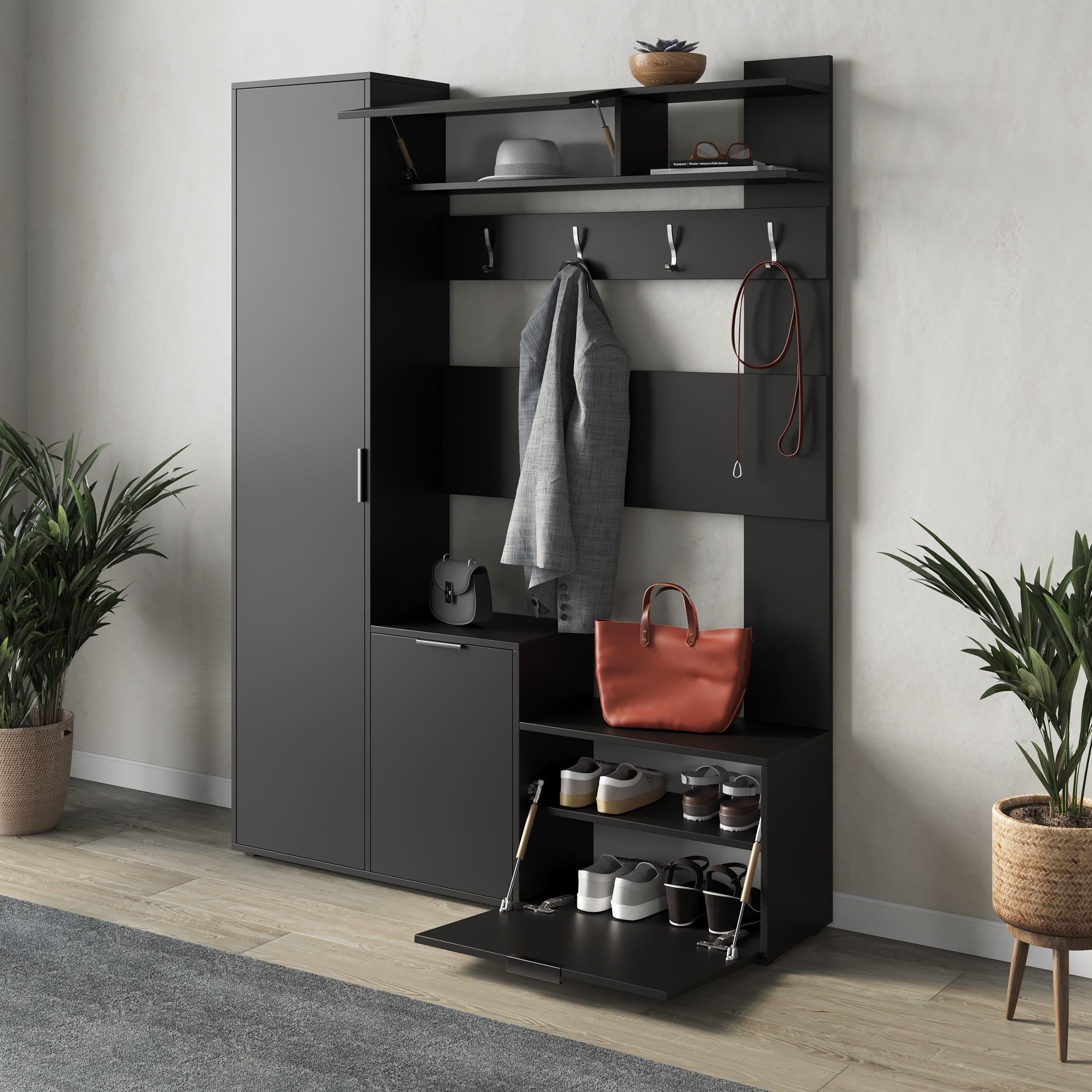 Прихожая с пеналом и тумбой под обувь Черный (380732)