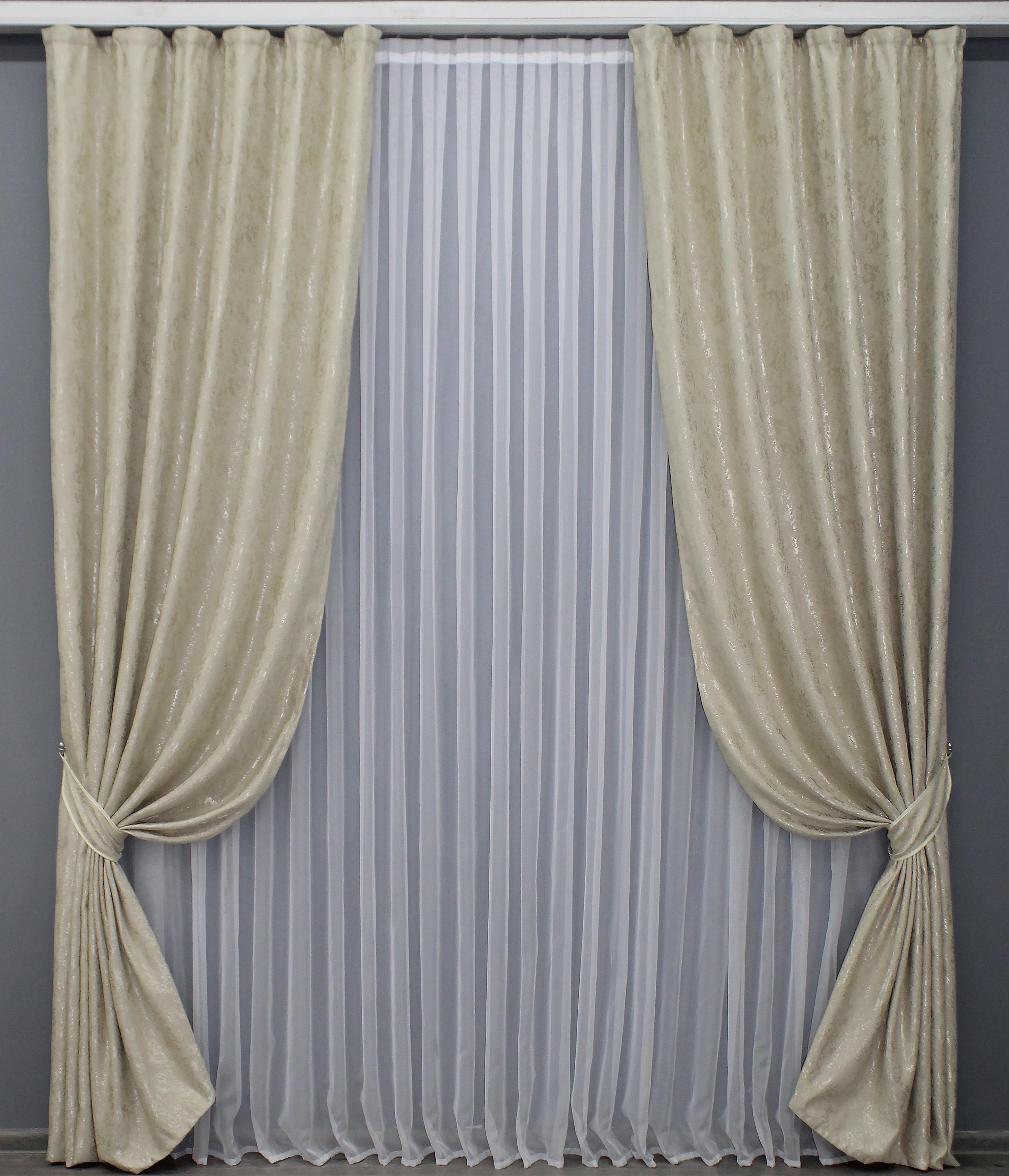 Комплект готовых штор VR-Textil Лен мрамор Pavliani № 1368ш 150х270 см 2 шт. Бежевый/Серый (33-0229)