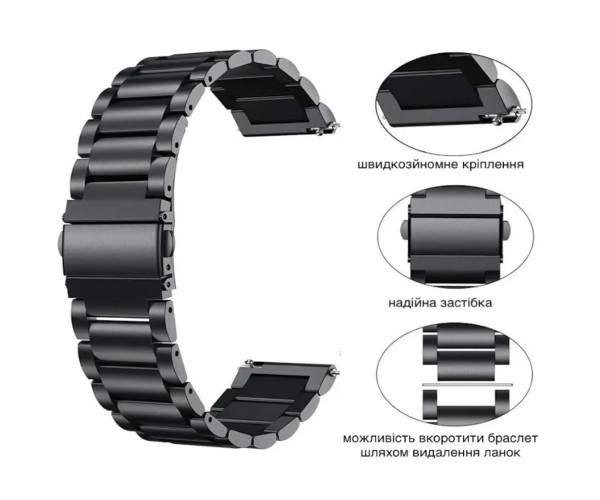 Ремінець для смарт-годинника для Samsung Galaxy Watch4 Classic металевий 46 мм 22 мм Чорний - фото 3