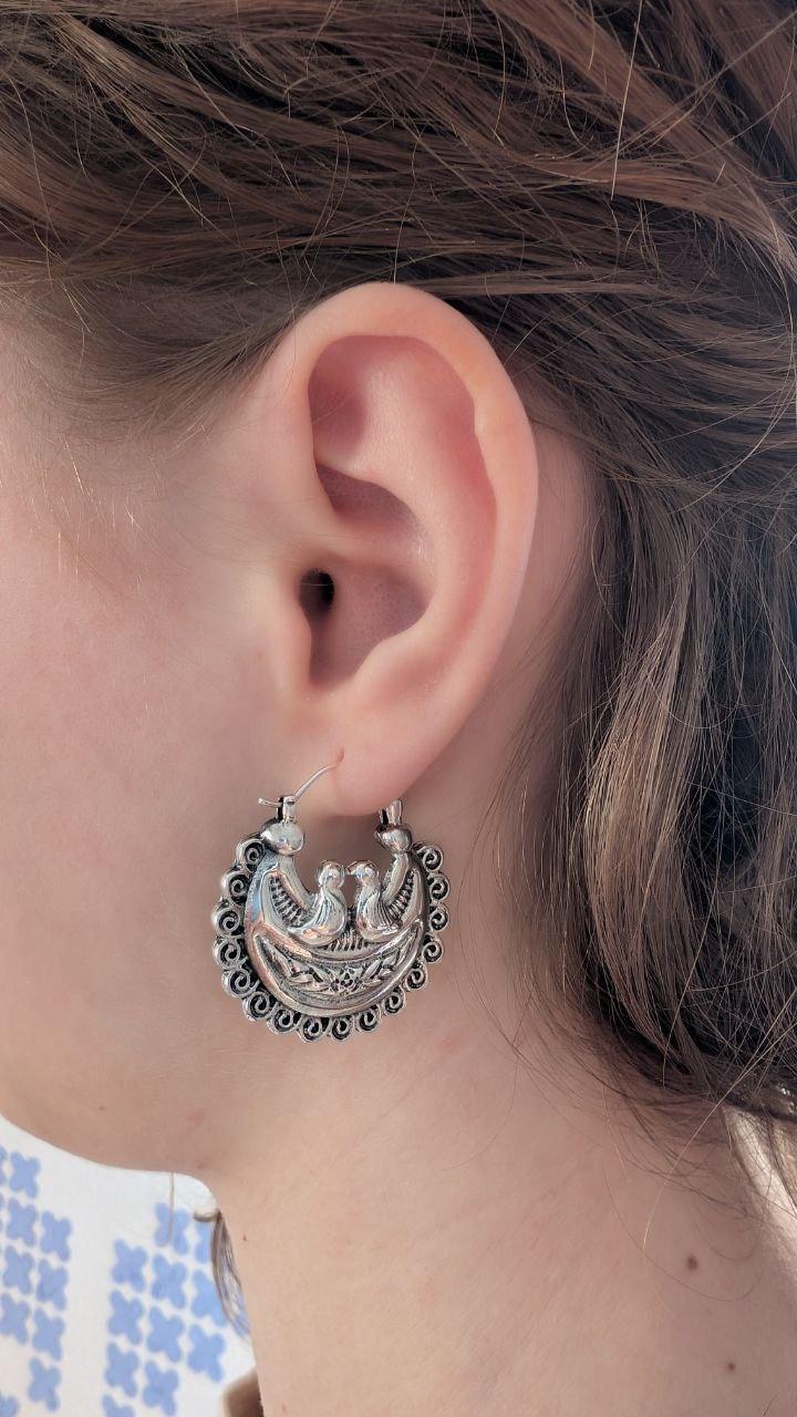 Серебряные серьги калачи-дукачи Птицы любви 925 проба