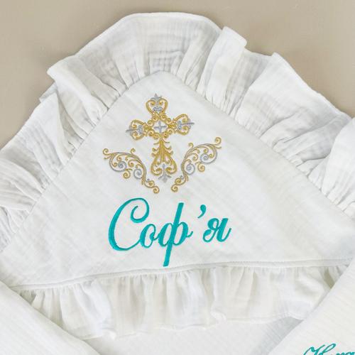 Набор крестильный для девочки Family Tradition Софья-царевна муслин сатин с вышивкой Белый (50136)