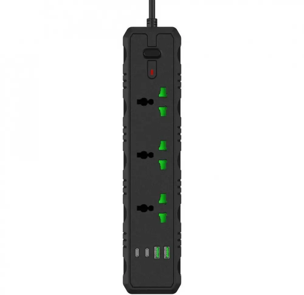 Подовжувач T25-QC 3 розетки/2 USB/2 Type-C захист від перегріву 2 м 3000 Вт Чорний (36879) - фото 2
