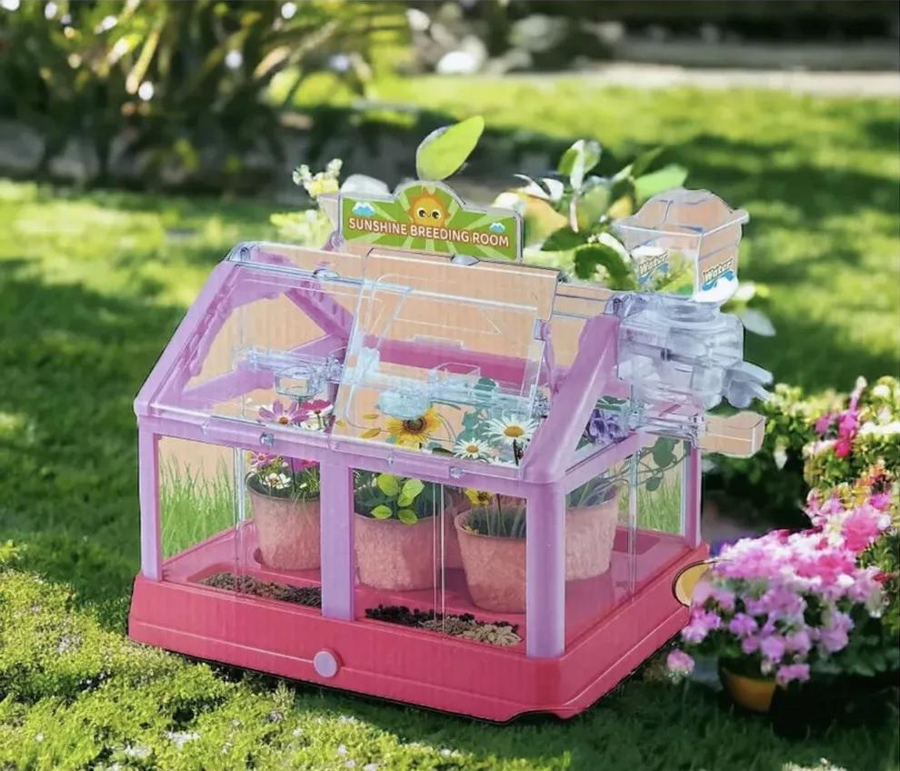 Набор для выращивания растений Мини Теплица с системой полива и солнечными светодиодными лампами Розовый (425/1) - фото 4