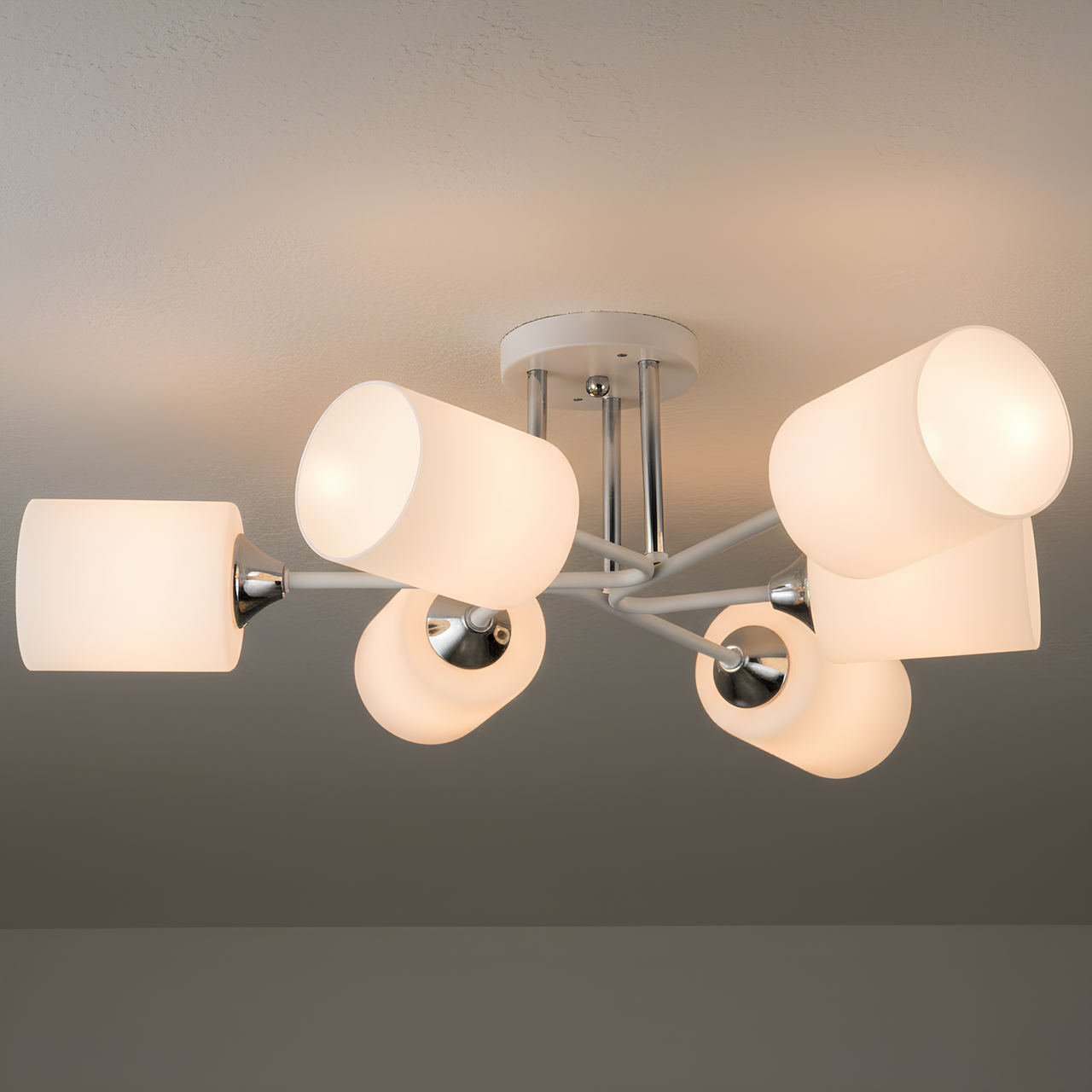 Люстра Valeso на шість плафонів циліндричної форми під лампи E27 Білий/Хром (B N6641/6 WT+CR)