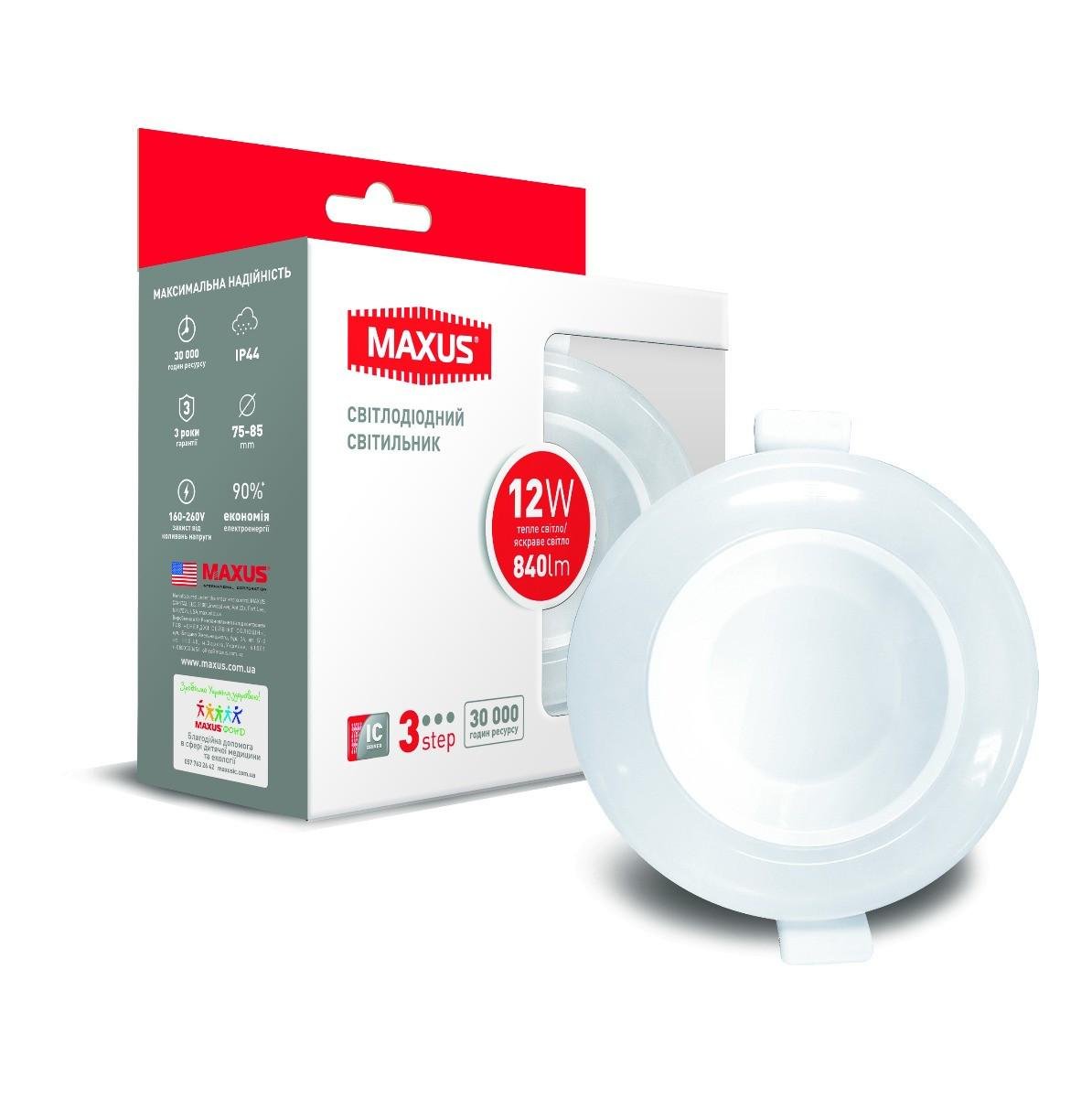 Светильник LED Maxus SDL1-MAX-01-3-SDL-12-C 12 W 3000/4100K круглый