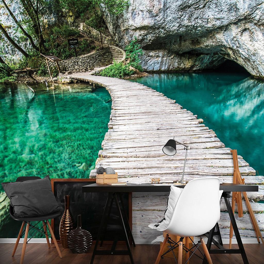 Фотообои бумажные Consalnet Вода Ландшафт Пешеходный Мост Скалы 368x254 см с клеем (1215P8)