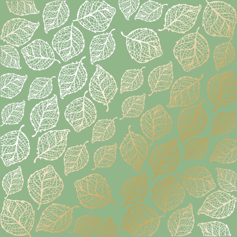 Лист паперу односторонній Golden Delicate Leaves з фольгуванням 30,5х30,5 см Avocado