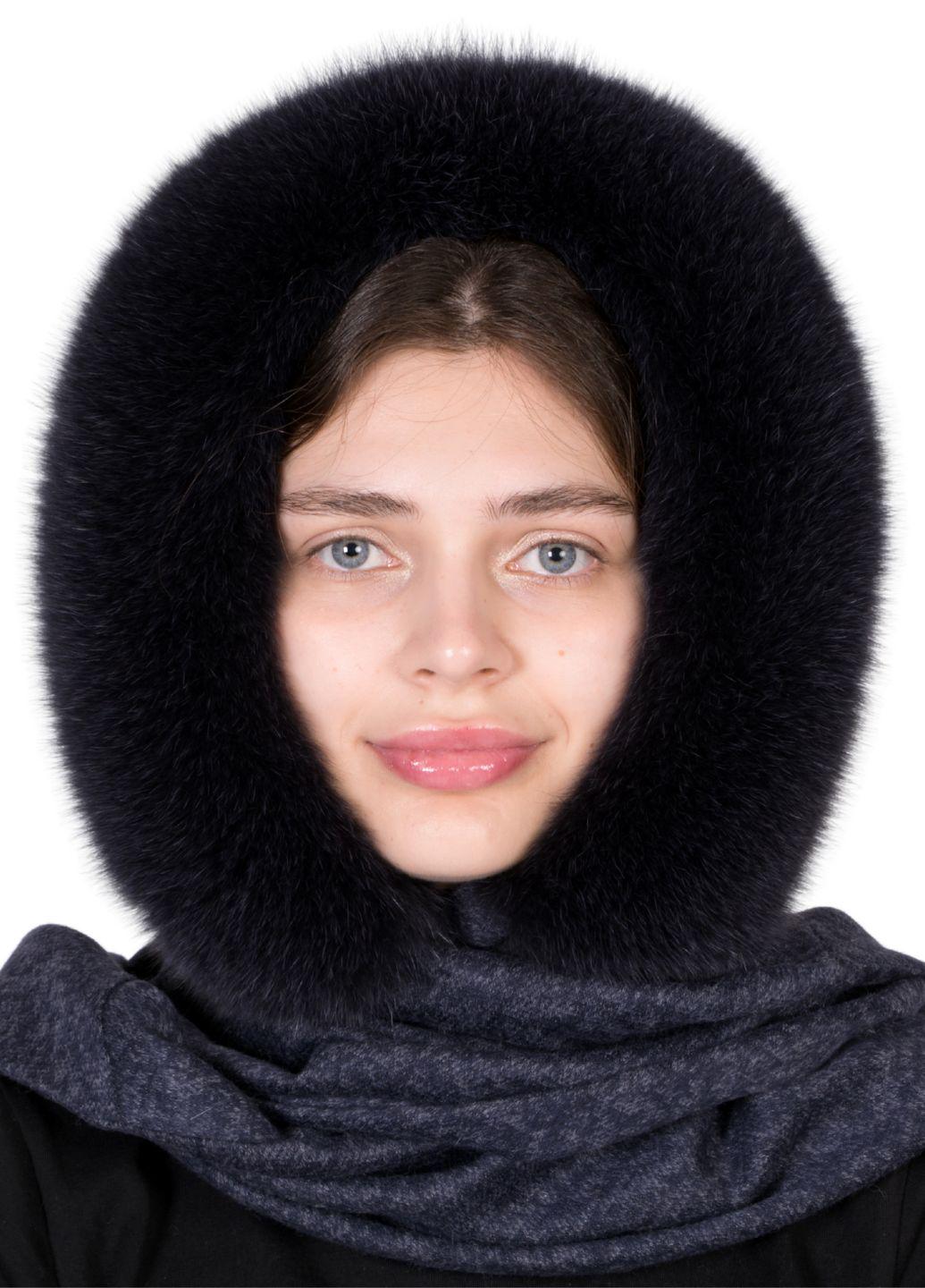 Капюшон женский Меховой стиль Елизавета из натурального меха песца и ангоры Баклажан (406/F)