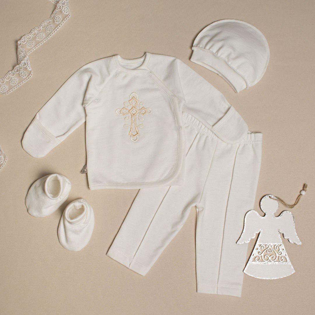 Комплект на крещение Священный Крест байка р. 56 4 ед. Молочный (142873-18971)