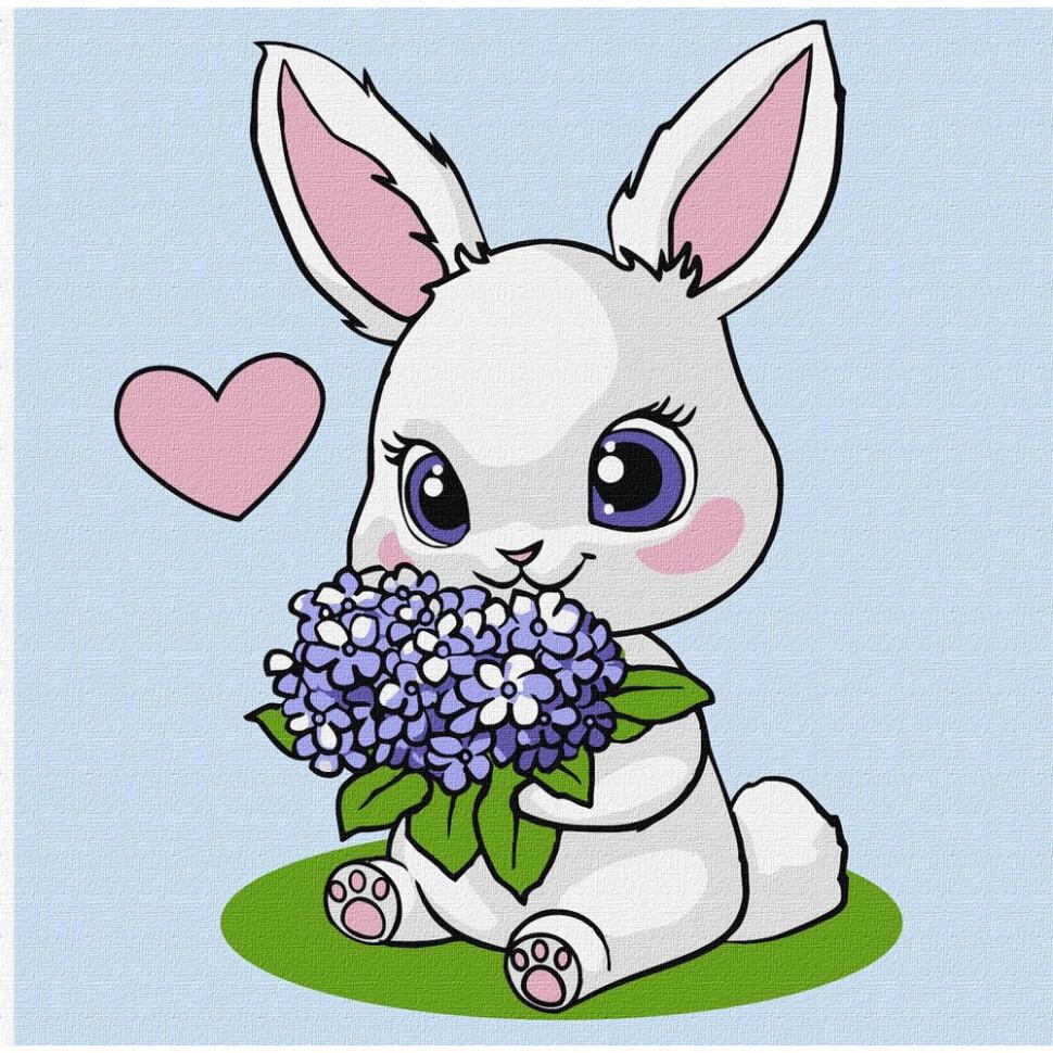 Картина за номерами Ideyka Зайчик з гортензіями KHO1244 25х25 см (RLT54078)