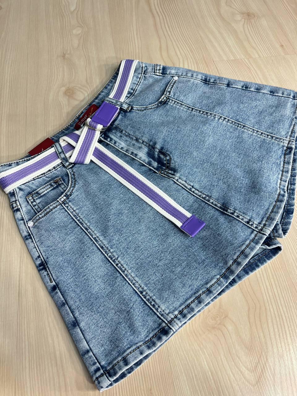 Шорты юбка женские джинсовые Vanver 8097 с поясом короткие р. 28 Голубой (4178) - фото 6