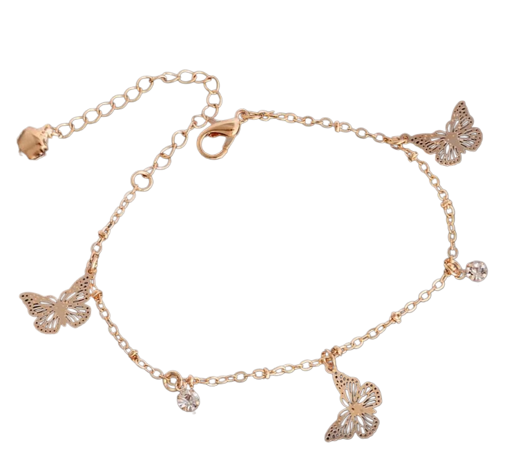 Браслет женский Бабочка с камнями на ногу 24,5 см (BA-102)