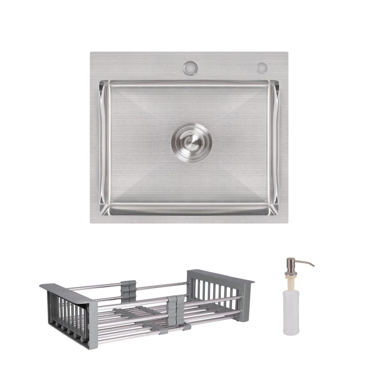 Мийка для кухні інтегрована Lidz Handmade H5045 Brushedу з дозатором/корзиною Lidz K01G (2553560842)