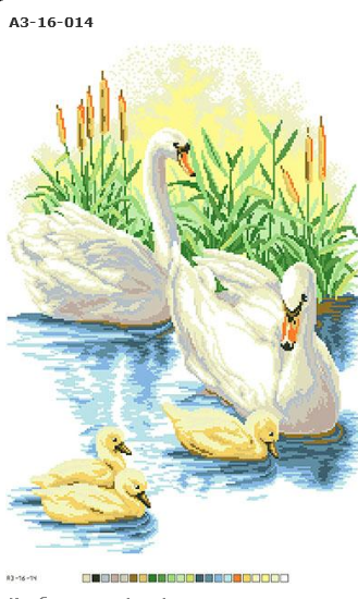 Ткань с рисунком для вышивки нитками Лебединая семья А3-16-014