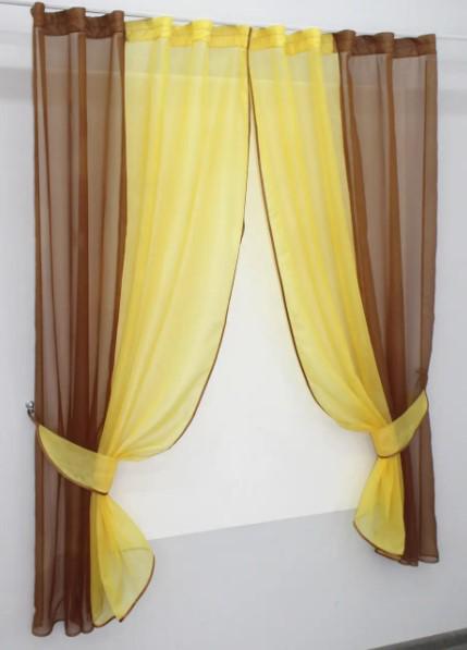 Комплект штор на кухню/балкон 265х170 см Коричневый/Желтый (017к) - фото 2 Комплект штор на кухню/балкон 265х170 см Коричневый/Желтый (017к) - фото 2