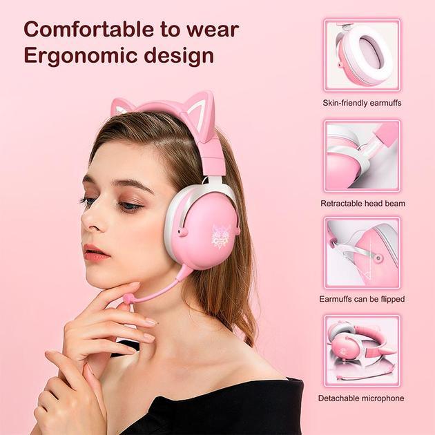 Навушники ігрові Onikuma Bluetooth Gaming Headset CAT Ear Рink - фото 3