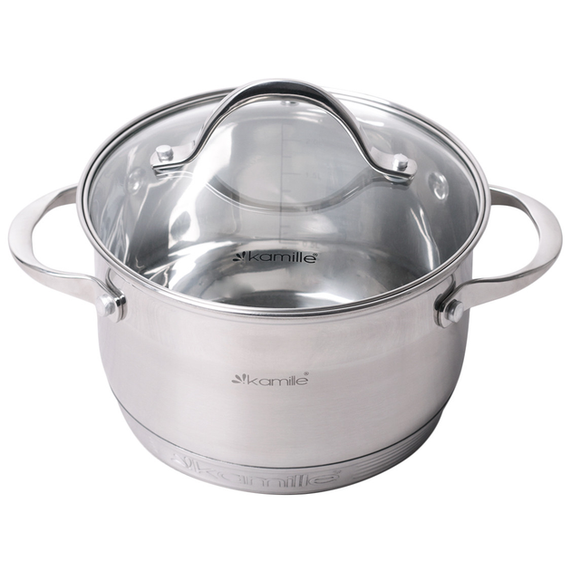 Кастрюля со стеклянной крышкой и многослойным дном Kamille КМ-4718S из нержавеющей стали 2,9 л Стальной (150-84-4718S)