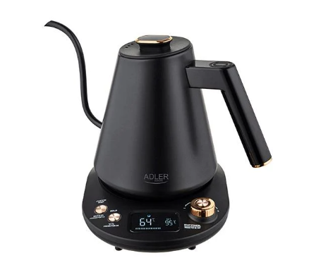 Електрочайник Adler сталевий з РК-дисплеєм та контролем температури 1 л Чорний (1349)