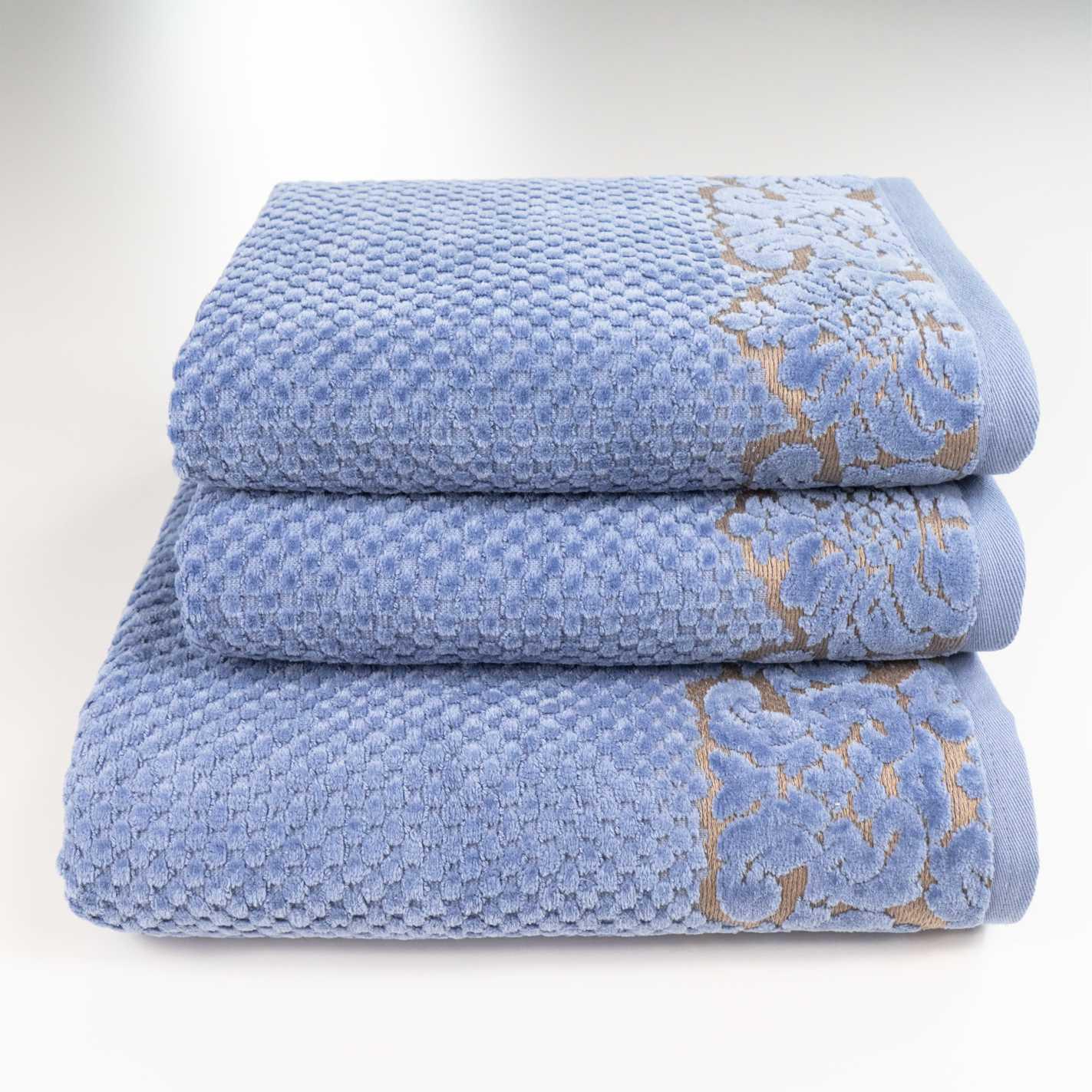 Набор полотенец Damask жаккардовое с велюром 3 шт. Синий (550-dv-k3-2-blue)