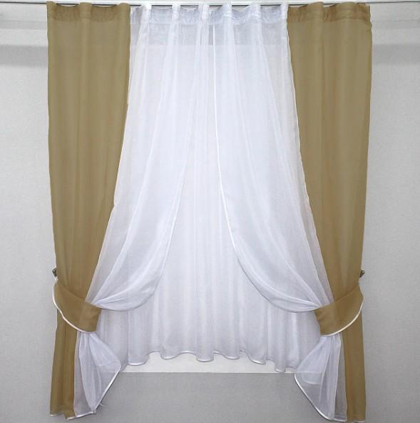 Комплект штор на кухню/балкон шифон 280х170 см Темно-бежевый/Белый (038к)