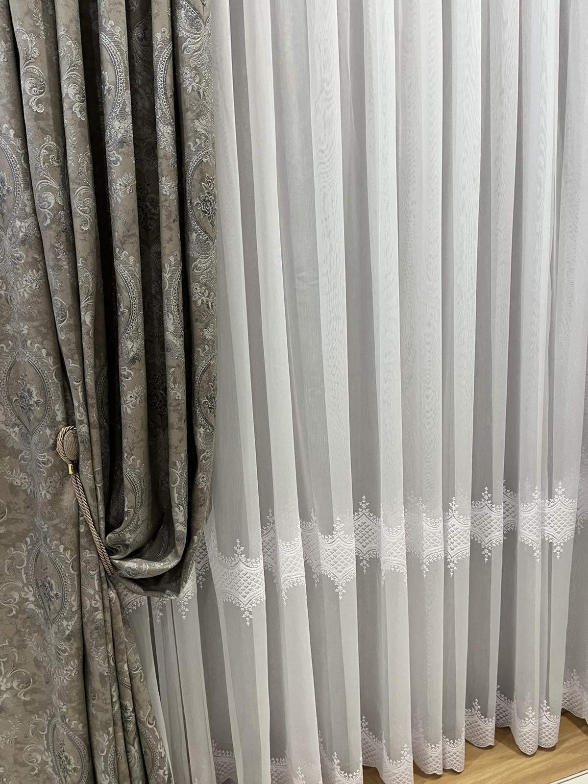 Тюль бамбук с вышивкой по низу 3х2,5 м 1 шт. Белый (2970) - фото 6